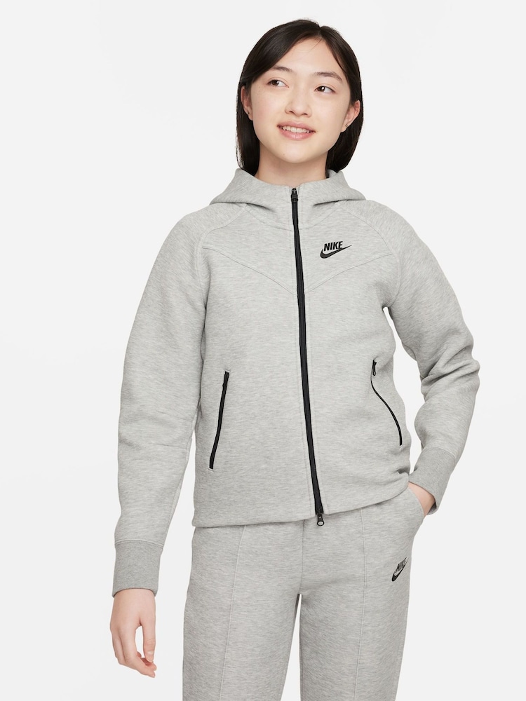 Темно-серый меланжевый - Флисовое худи на молнии Nike Tech - Image 1 of 7