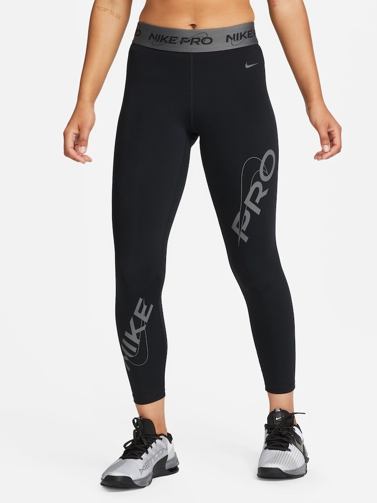 Nike Black Pro Mid-Rise 7/8 Graphic Training Leggings - Image 1 of 5