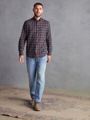 Navy Blue/Rust Brown Signature Brushed Flannel Check Shirt - Image 2 of 9