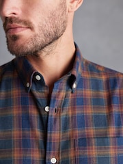 Navy Blue/Rust Brown Signature Brushed Flannel Check Shirt - Image 5 of 9