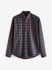 Navy Blue/Rust Brown Signature Brushed Flannel Check Shirt - Image 7 of 9