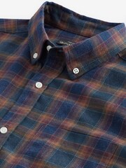 Navy Blue/Rust Brown Signature Brushed Flannel Check Shirt - Image 8 of 9