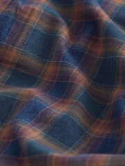 Navy Blue/Rust Brown Signature Brushed Flannel Check Shirt - Image 9 of 9