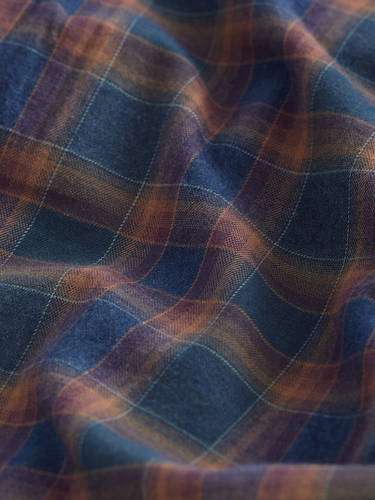 Navy Blue/Rust Brown Signature Brushed Flannel Check Shirt - Image 9 of 9