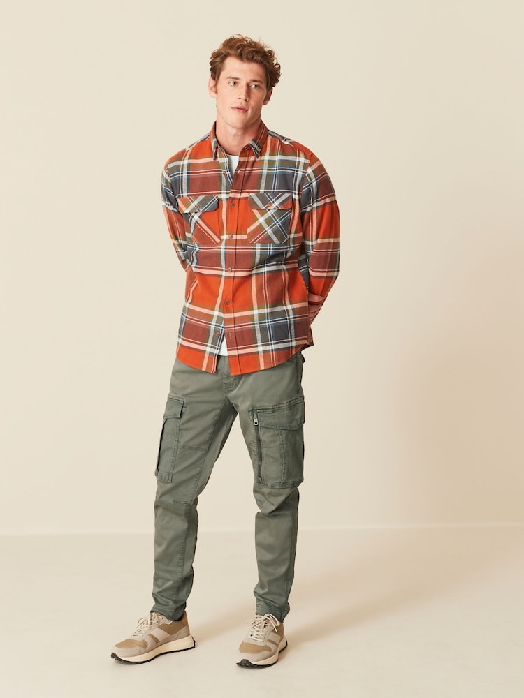 Orange/Navy Blue Twin Pocket Check Long Sleeve Shirt - Image 2 of 8