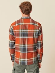 Orange/Navy Blue Twin Pocket Check Long Sleeve Shirt - Image 3 of 8