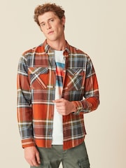Orange/Navy Blue Twin Pocket Check Long Sleeve Shirt - Image 4 of 8