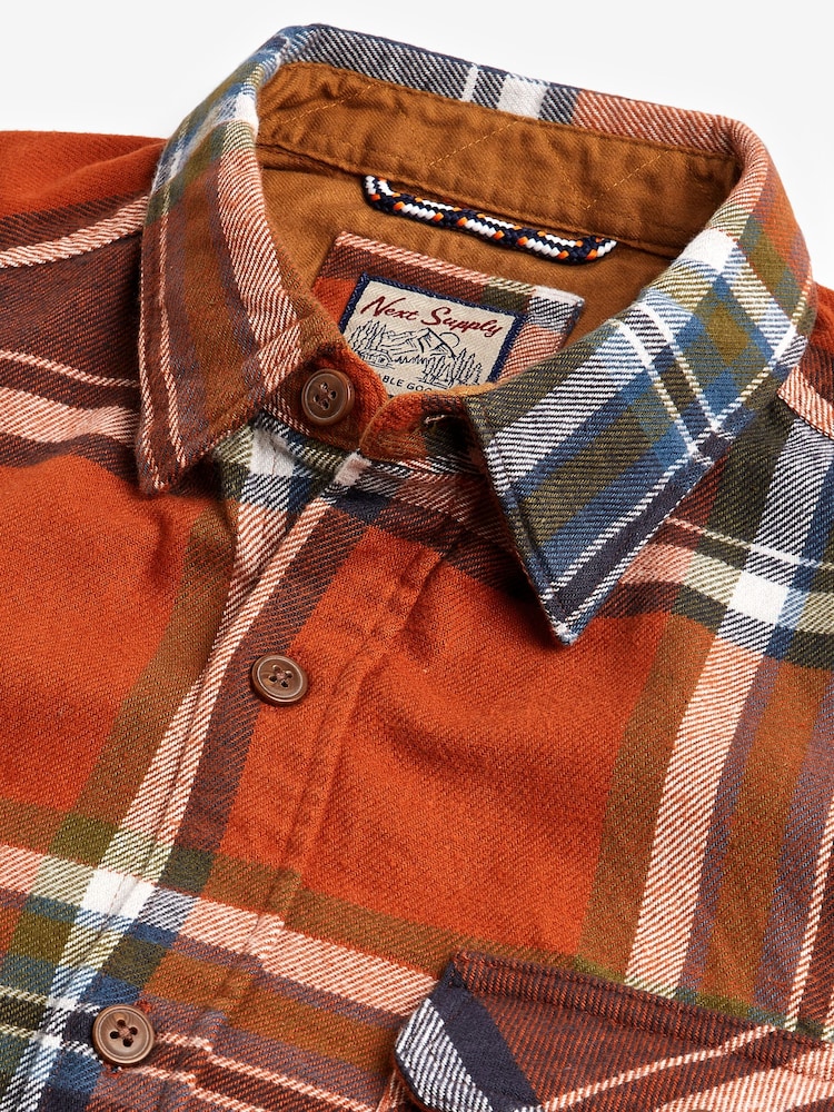 Orange/Navy Blue Twin Pocket Check Long Sleeve Shirt - Image 8 of 8