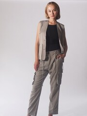 Religion Light Grey Utility Inspired Trousers With Multiple Pockets In Soft Crepe - Image 2 of 6