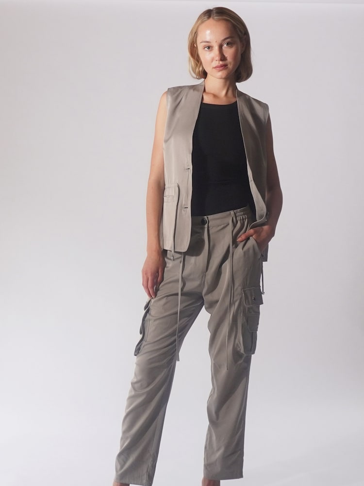 Religion Light Grey Utility Inspired Trousers With Multiple Pockets In Soft Crepe - Image 2 of 6