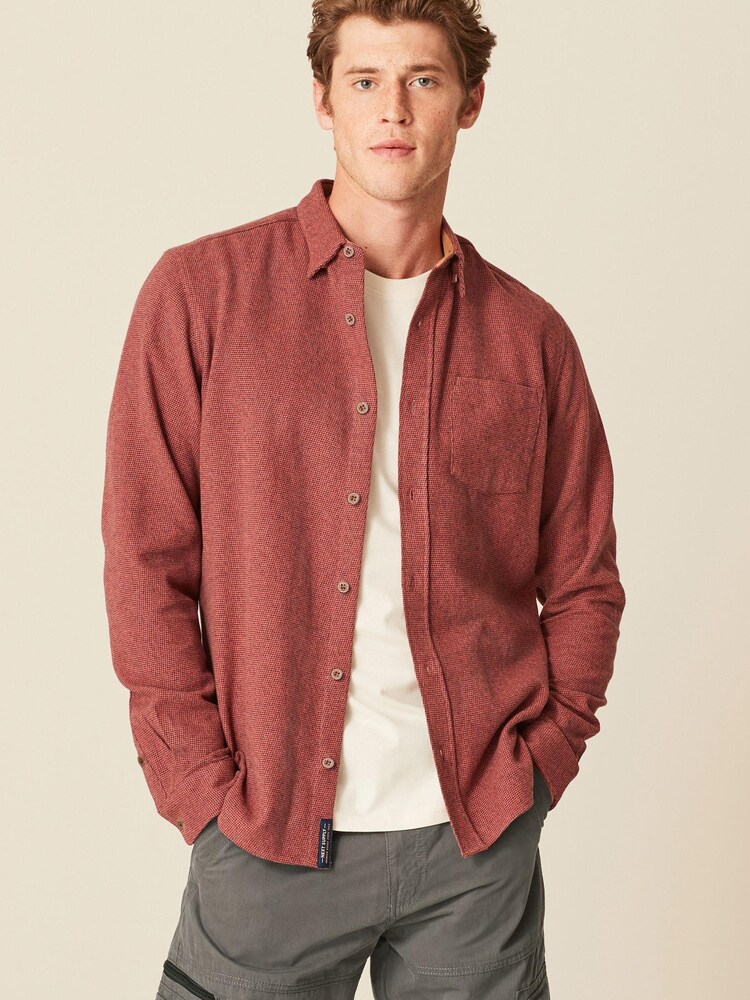Rust Brown Brushed Texture 100% Cotton Long Sleeve Shirt - Image 1 of 9