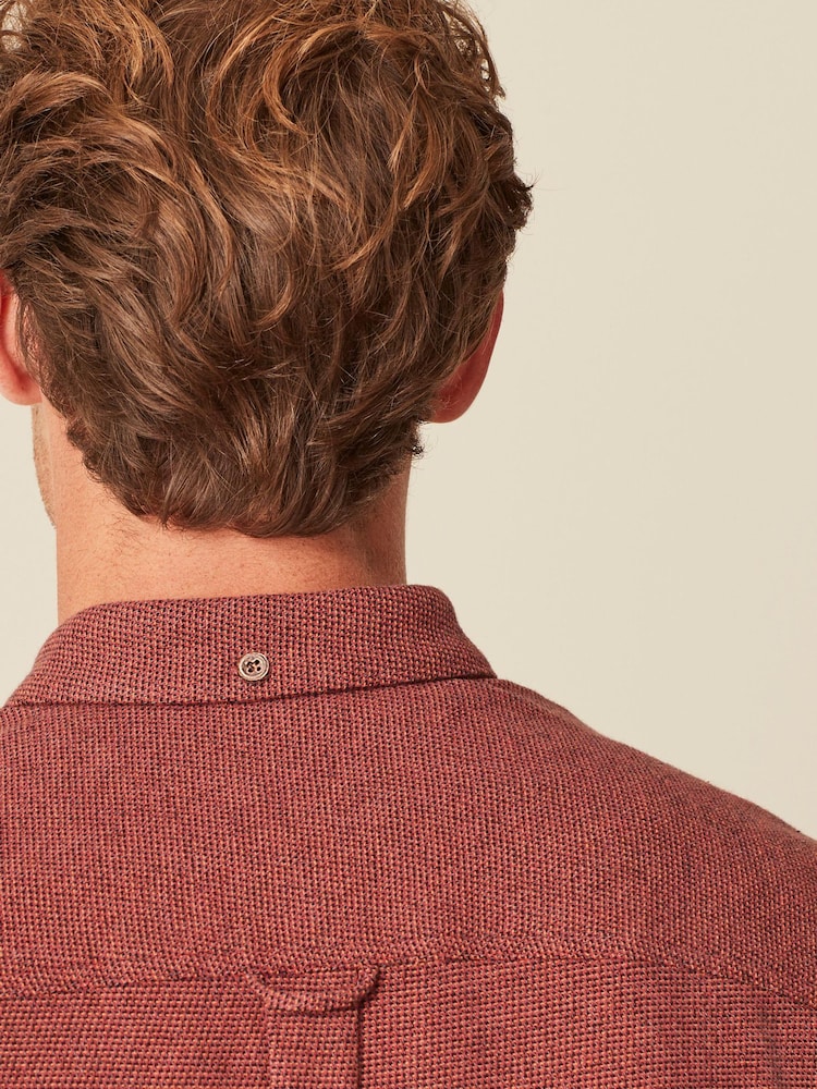 Rust Brown Brushed Texture 100% Cotton Long Sleeve Shirt - Image 4 of 9