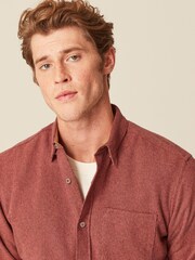 Rust Brown Brushed Texture 100% Cotton Long Sleeve Shirt - Image 5 of 9