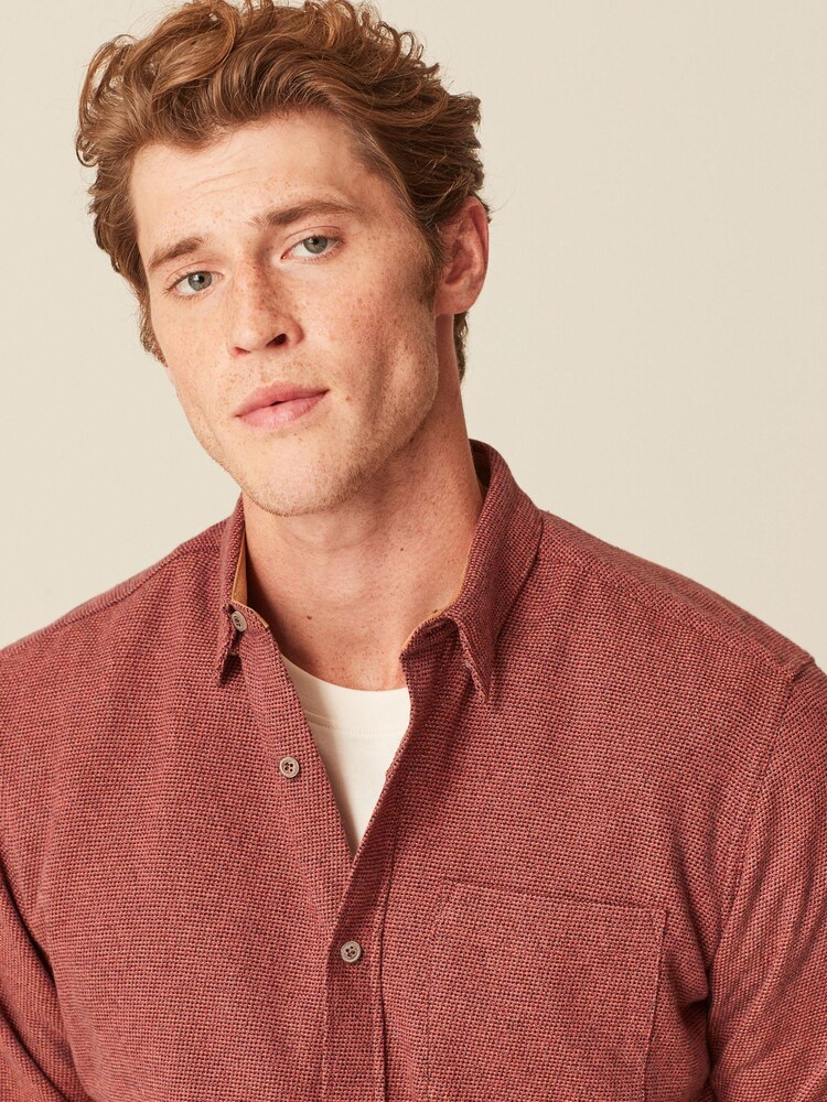 Rust Brown Brushed Texture 100% Cotton Long Sleeve Shirt - Image 5 of 9