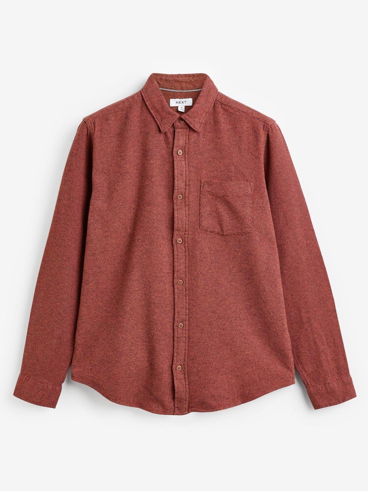 Rust Brown Brushed Texture 100% Cotton Long Sleeve Shirt - Image 7 of 9