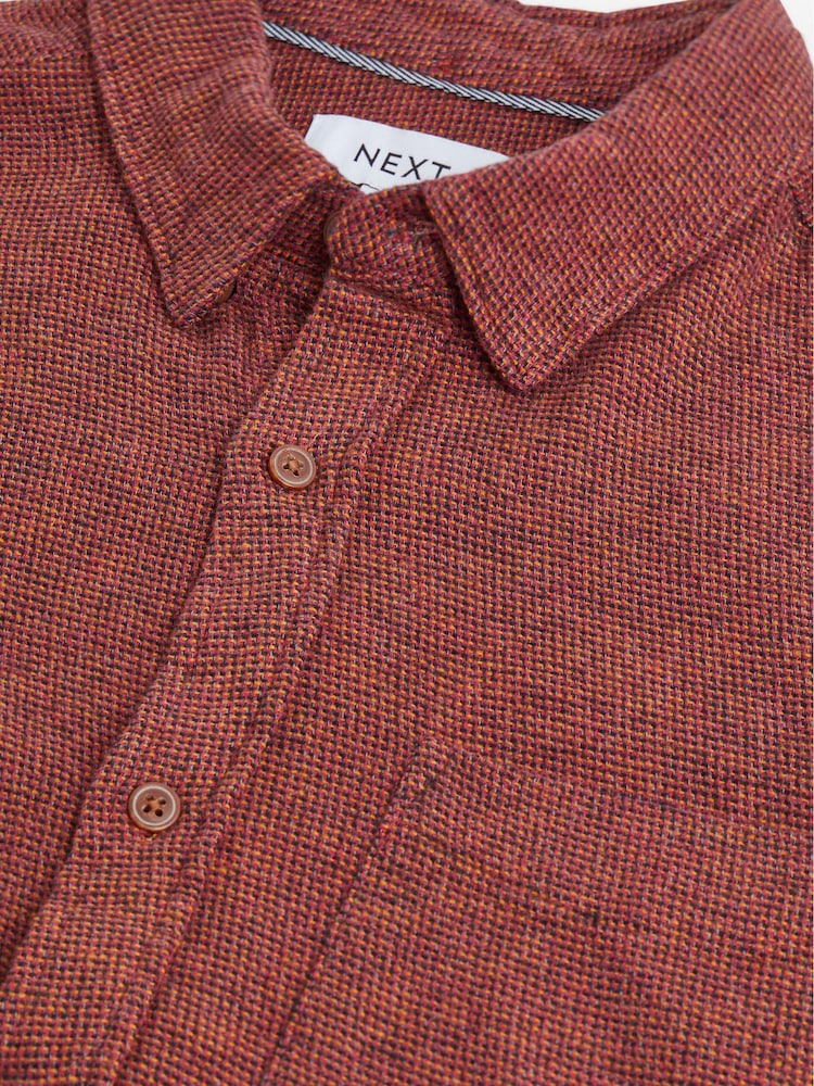 Rust Brown Brushed Texture 100% Cotton Long Sleeve Shirt - Image 8 of 9