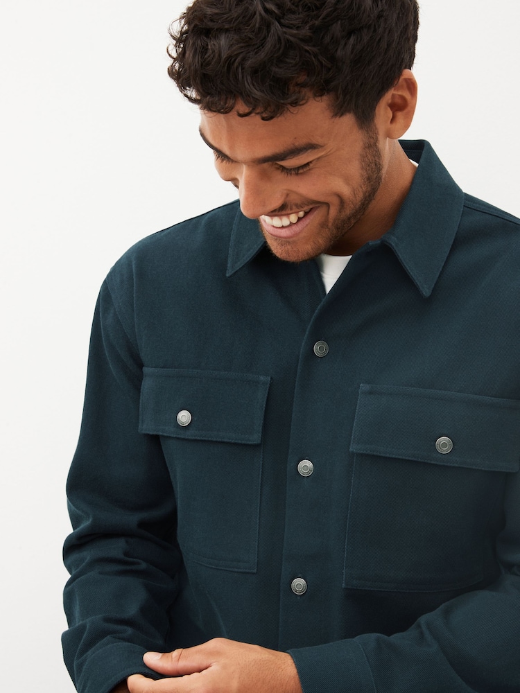 Navy Blue 100% Cotton Twin Pocket Shacket Overshirt - Image 1 of 13