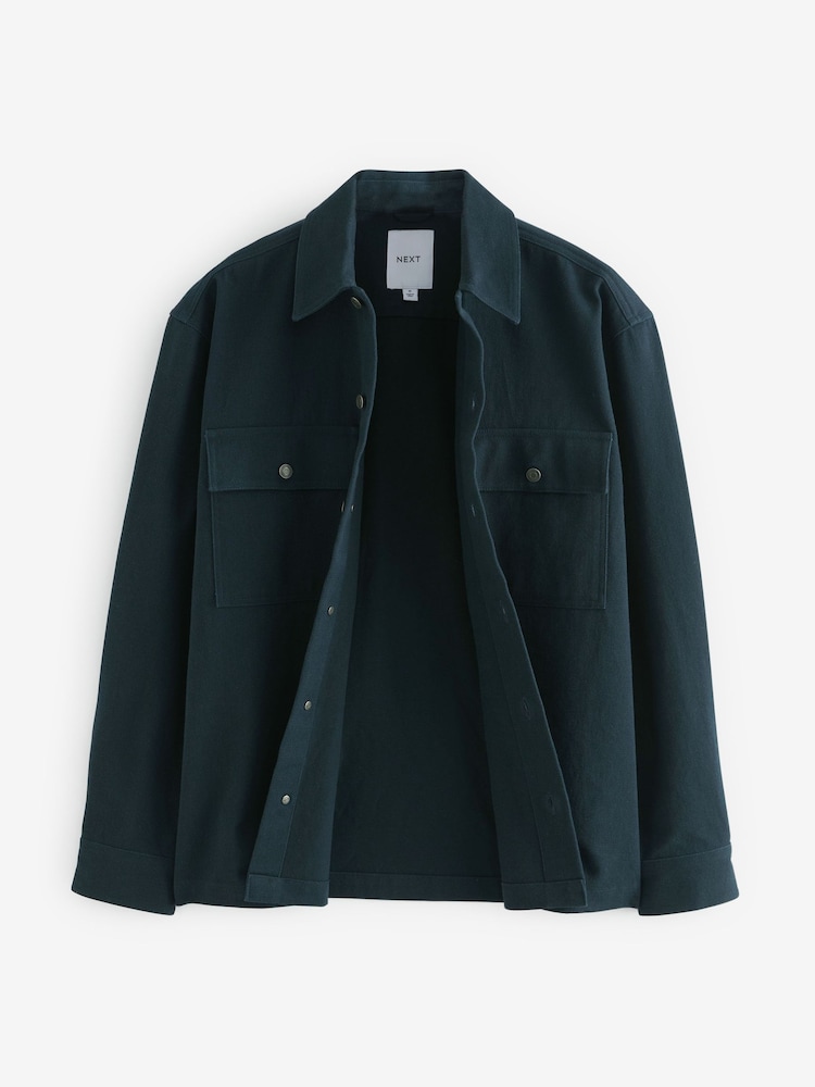 Navy Blue 100% Cotton Twin Pocket Shacket Overshirt - Image 10 of 13