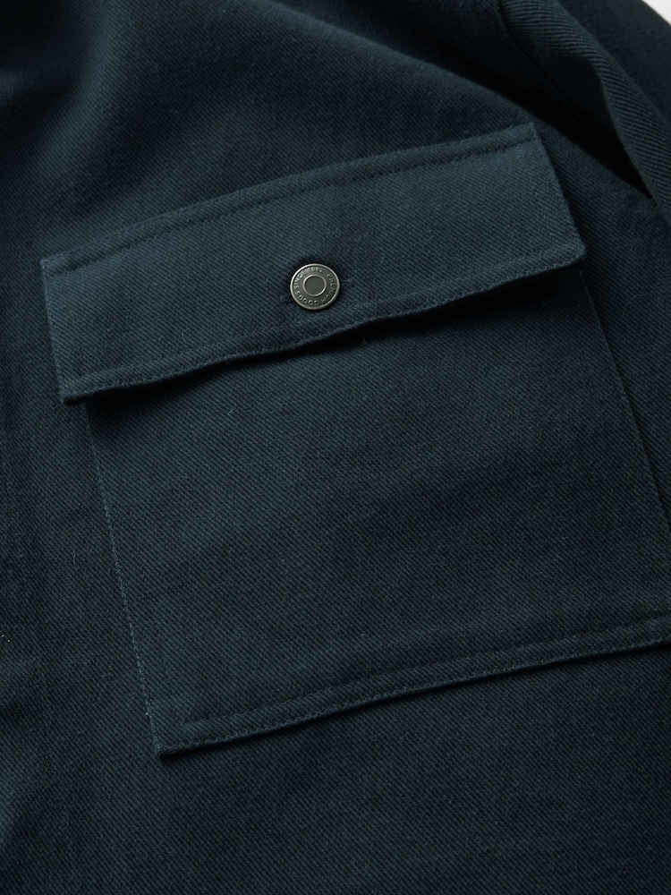 Navy Blue 100% Cotton Twin Pocket Shacket Overshirt - Image 11 of 13