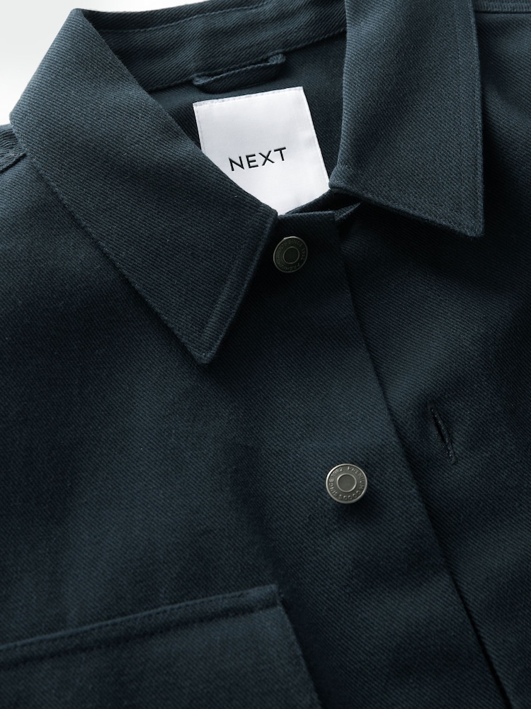 Navy Blue 100% Cotton Twin Pocket Shacket Overshirt - Image 12 of 13