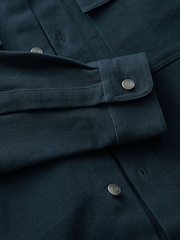 Navy Blue 100% Cotton Twin Pocket Shacket Overshirt - Image 13 of 13