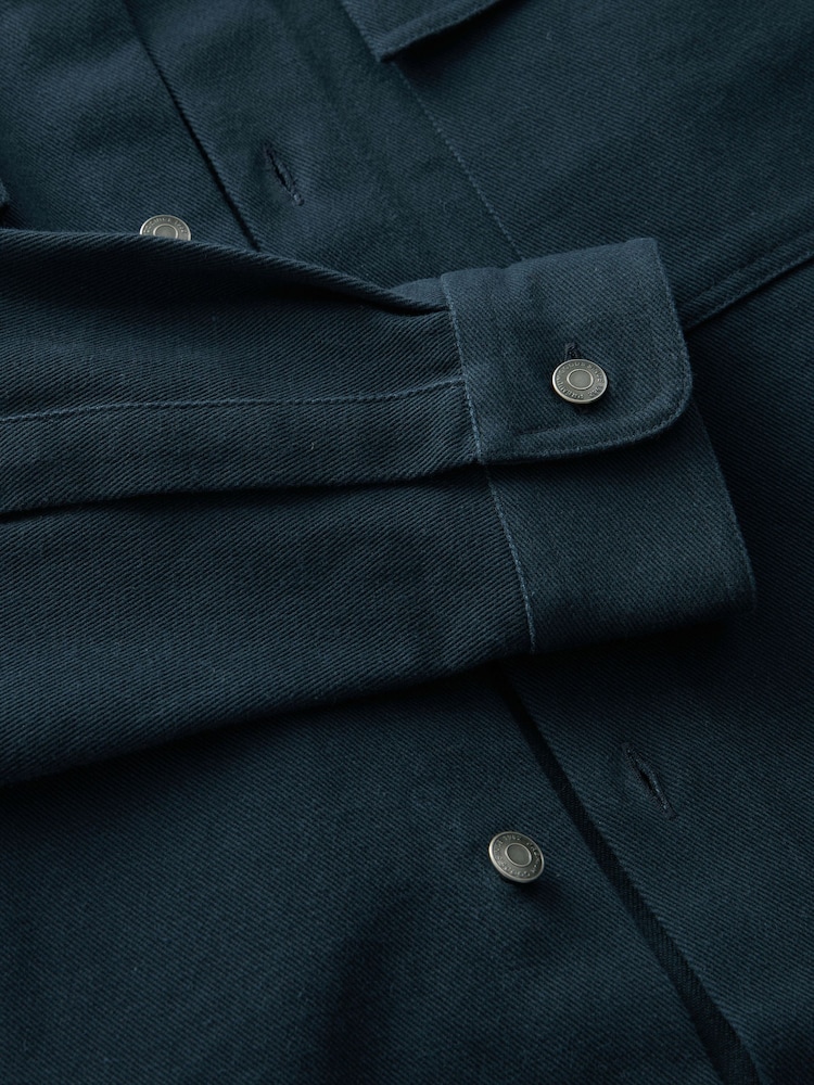 Navy Blue 100% Cotton Twin Pocket Shacket Overshirt - Image 13 of 13