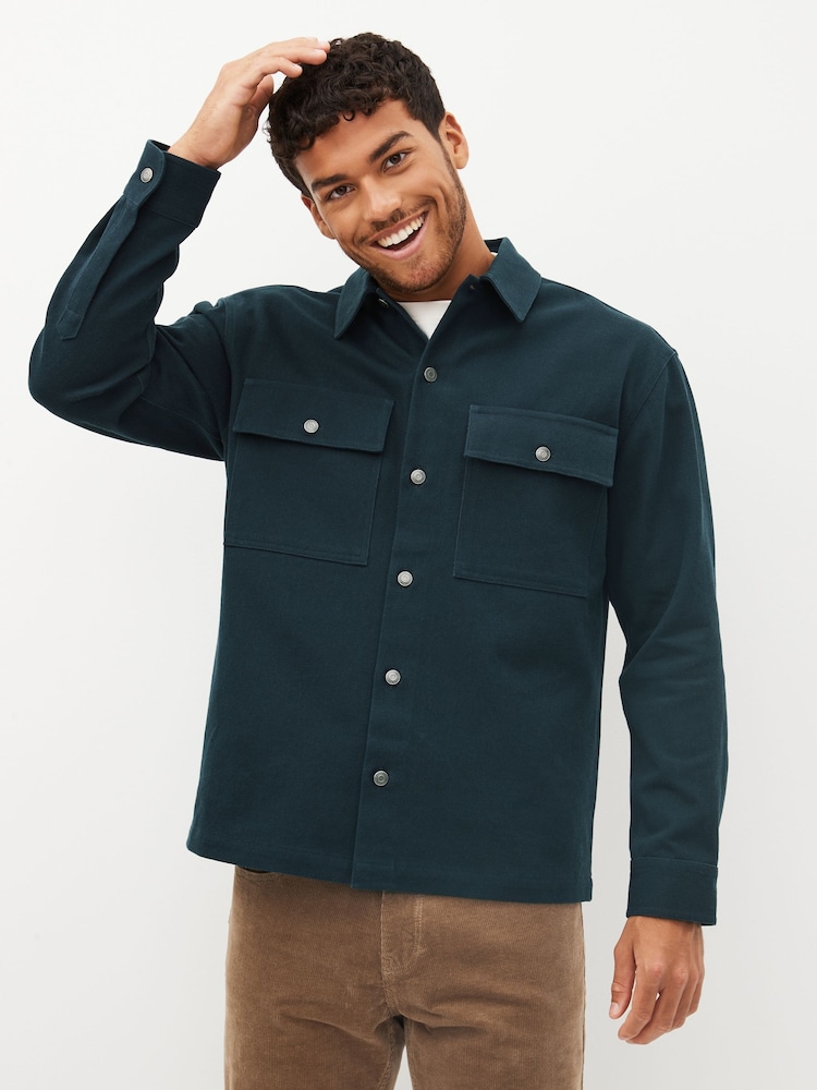 Navy Blue 100% Cotton Twin Pocket Shacket Overshirt - Image 3 of 13