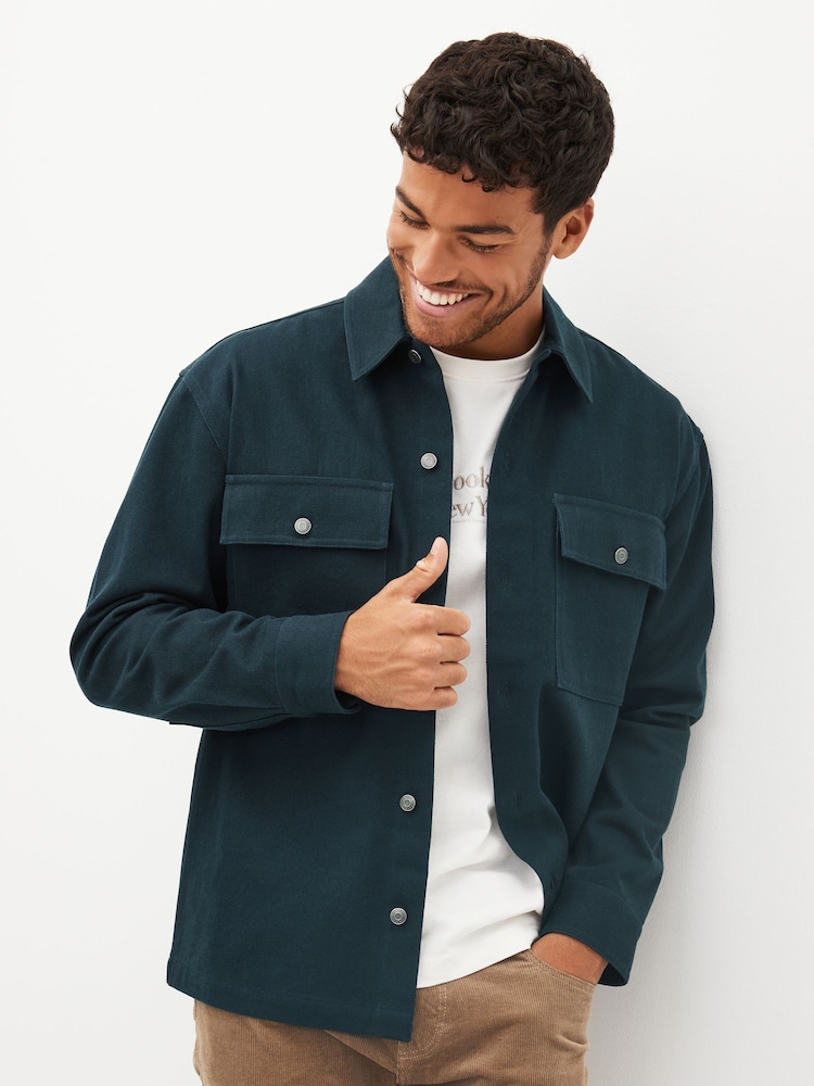 Navy Blue 100% Cotton Twin Pocket Shacket Overshirt - Image 4 of 13