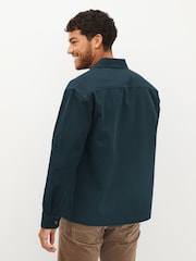 Navy Blue 100% Cotton Twin Pocket Shacket Overshirt - Image 5 of 13