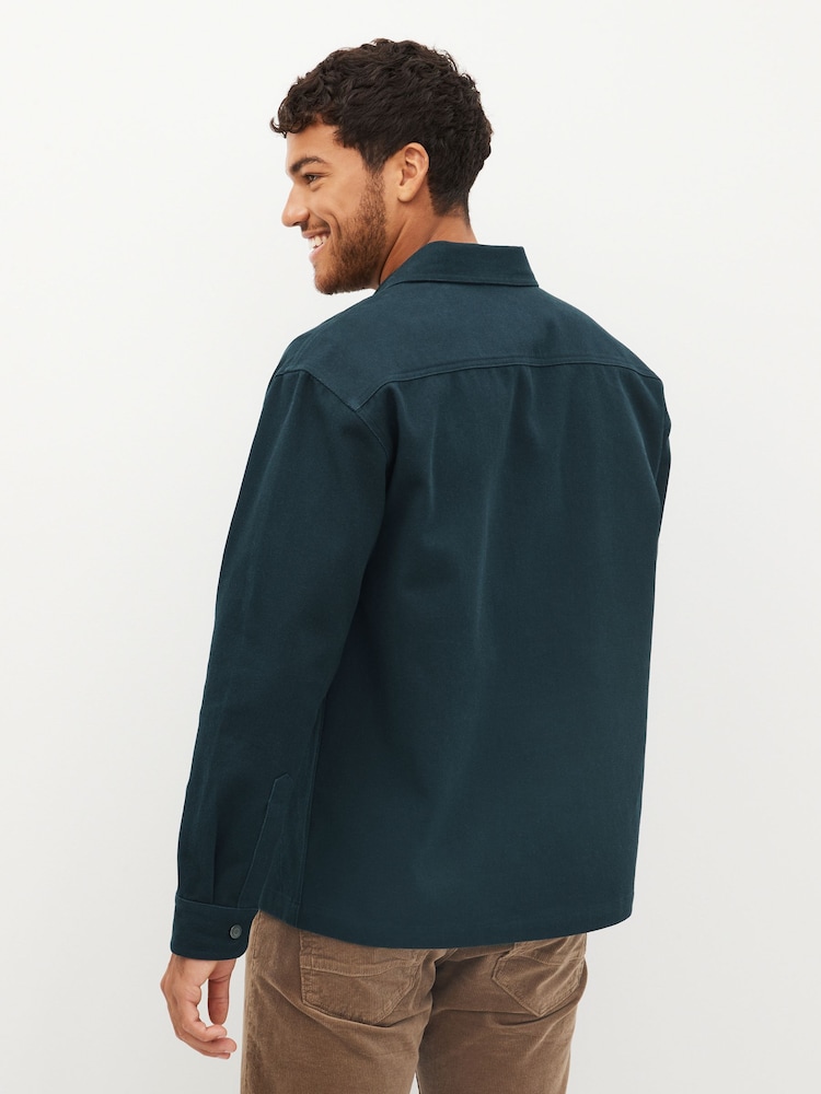 Navy Blue 100% Cotton Twin Pocket Shacket Overshirt - Image 5 of 13