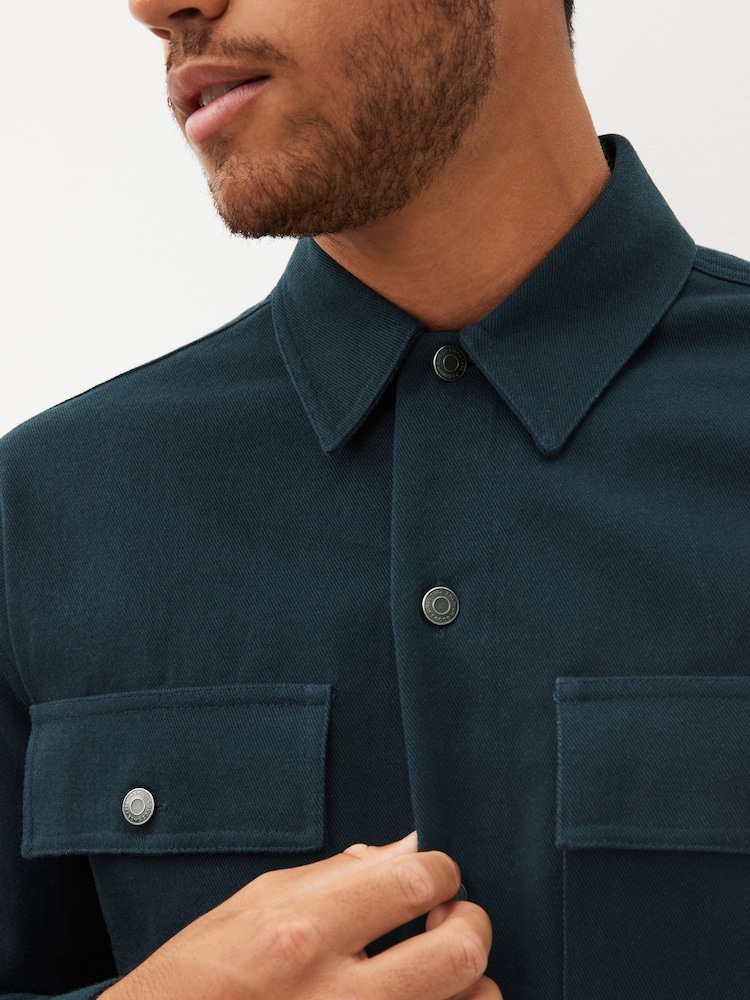 Navy Blue 100% Cotton Twin Pocket Shacket Overshirt - Image 6 of 13