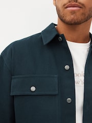 Navy Blue 100% Cotton Twin Pocket Shacket Overshirt - Image 7 of 13