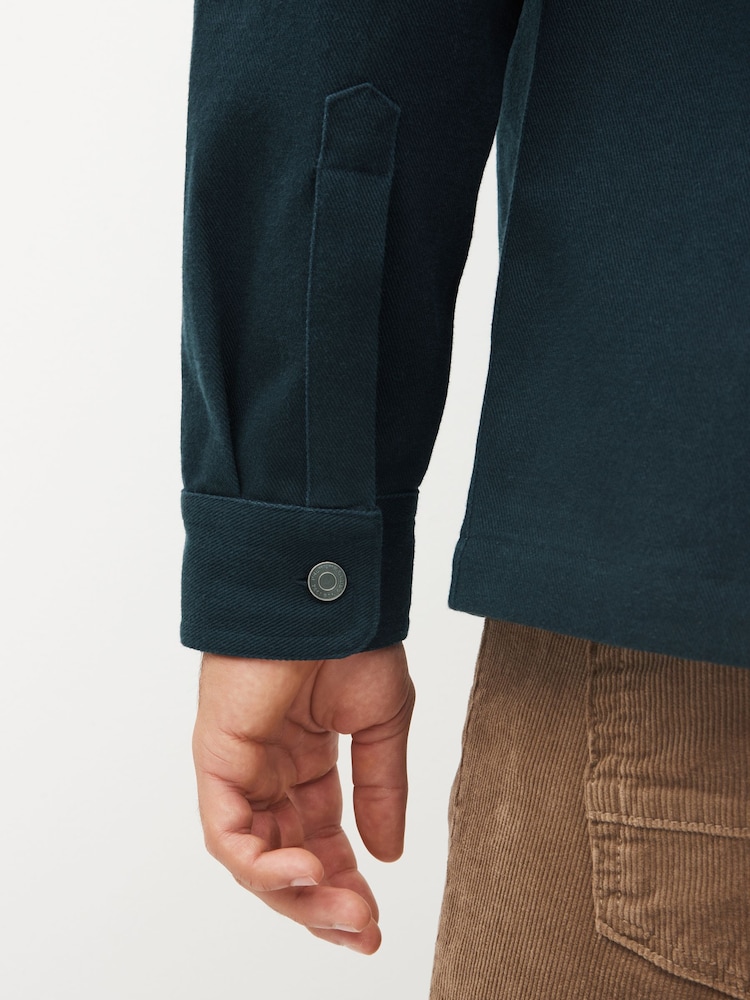 Navy Blue 100% Cotton Twin Pocket Shacket Overshirt - Image 8 of 13