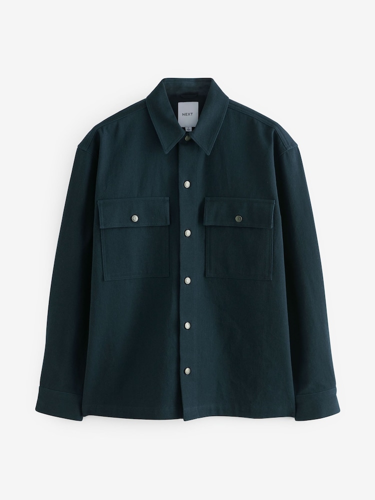 Navy Blue 100% Cotton Twin Pocket Shacket Overshirt - Image 9 of 13