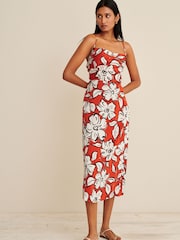 Rot mit floralem Muster - Midi-Trägerkleid mit Wasserfallausschnitt hinten - Bild 1 von 6