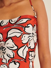 Rot mit floralem Muster - Midi-Trägerkleid mit Wasserfallausschnitt hinten - Bild 4 von 6