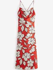 Rot mit floralem Muster - Midi-Trägerkleid mit Wasserfallausschnitt hinten - Bild 5 von 6