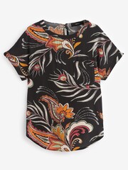 Black Feather Printed Short Sleeve Curved Hem T-Shirt - Image 5 of 6