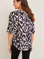 Animal Curved Hem Satin Formal T-Shirt Short Sleeves Top - Image 2 of 5