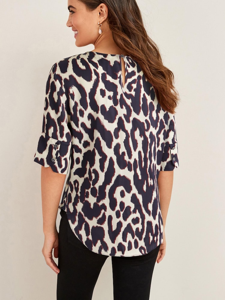 Animal Curved Hem Satin Formal T-Shirt Short Sleeves Top - Image 2 of 5