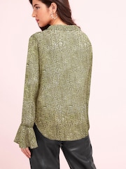 Green Snake Print V-Neck Long Sleeve Blouse - Image 2 of 5