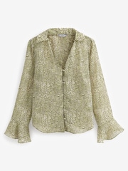 Green Snake Print V-Neck Long Sleeve Blouse - Image 4 of 5