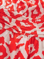 Orange Print Puff Sleeve Square Neck Midi Dress - Image 5 of 5