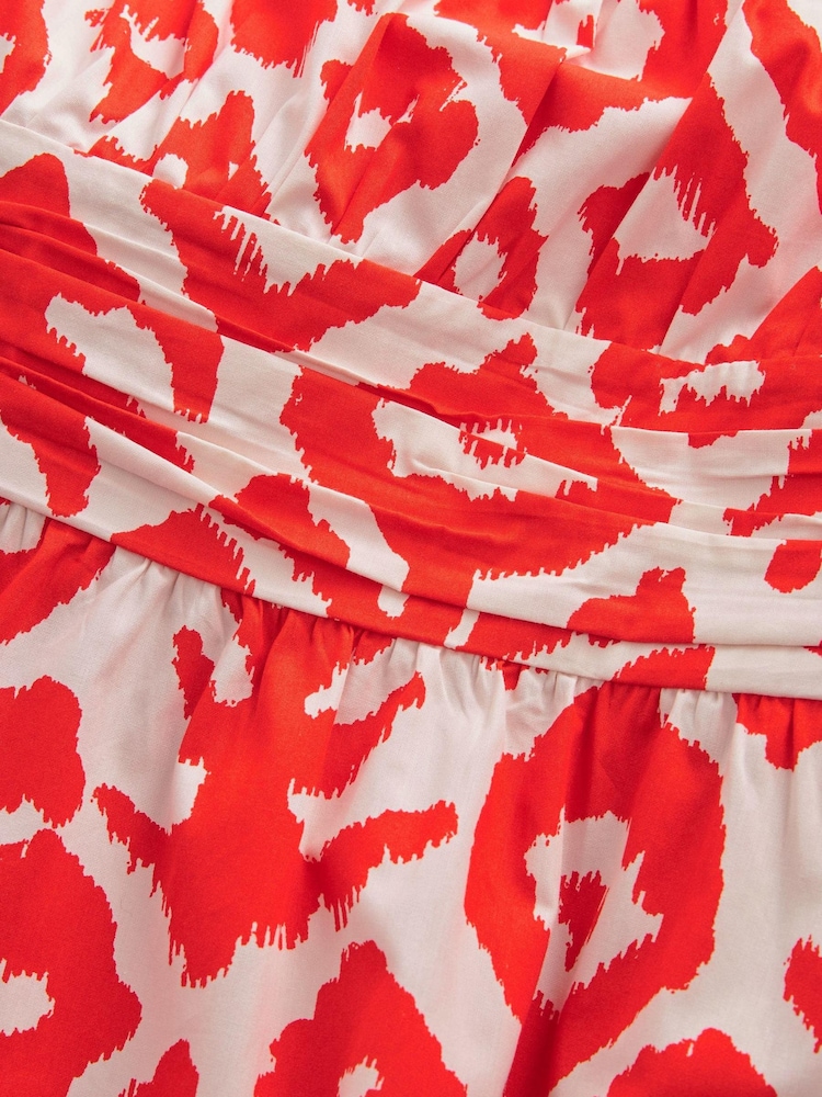 Orange Print Puff Sleeve Square Neck Midi Dress - Image 5 of 5