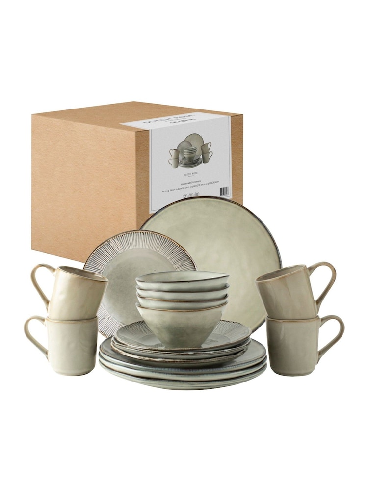 Dutch Rose Cream Set of 4 Dinner Plates 12 Piece Set with Pasta Bowls - Image 4 of 4