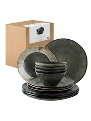 Dutch Rose Green Set of 4 Dinner Plates 12 Piece Set - Image 4 of 4