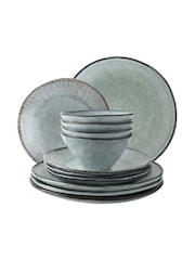 Dutch Rose Blue Set of 4 Dinner Plates 12 Piece Set - Image 3 of 4