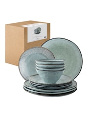 Dutch Rose Blue Set of 4 Dinner Plates 12 Piece Set - Image 4 of 4