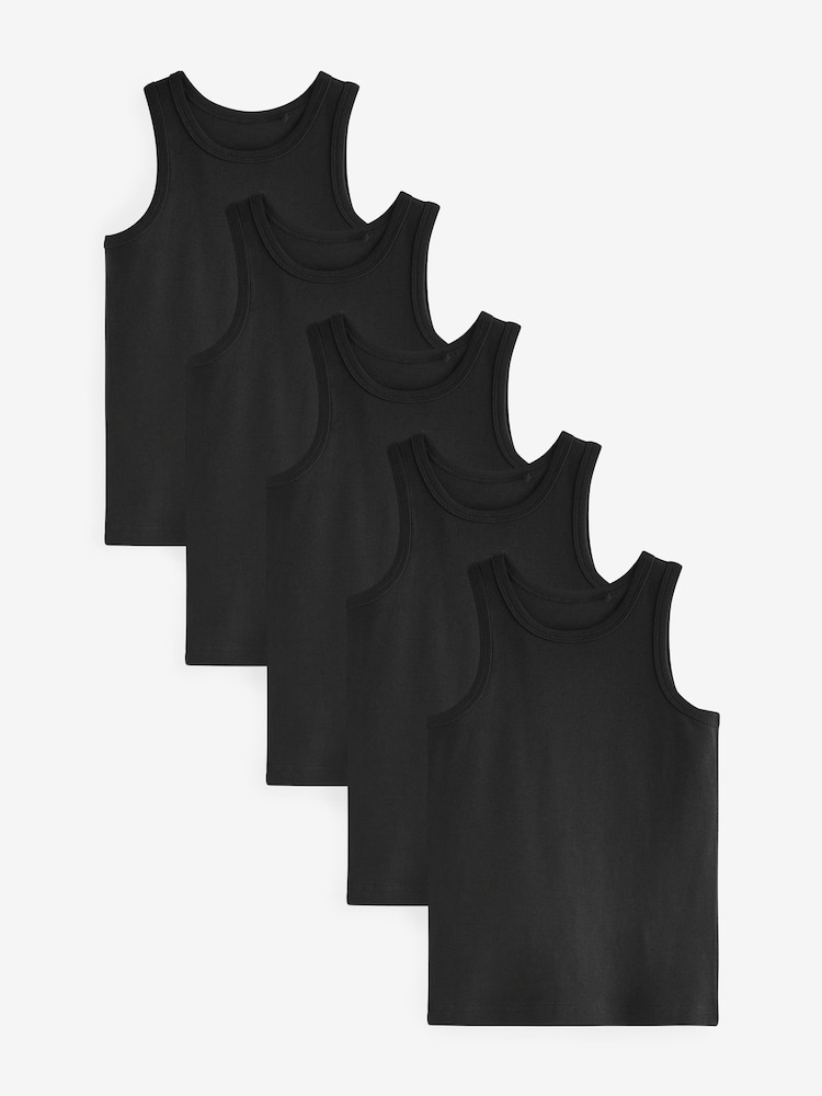 Black 100% Cotton Vests 5 Pack (1.5-16yrs) - Image 1 of 2 Black 100% Cotton Vests 5 Pack (1.5-16yrs) - Image 1 of 2