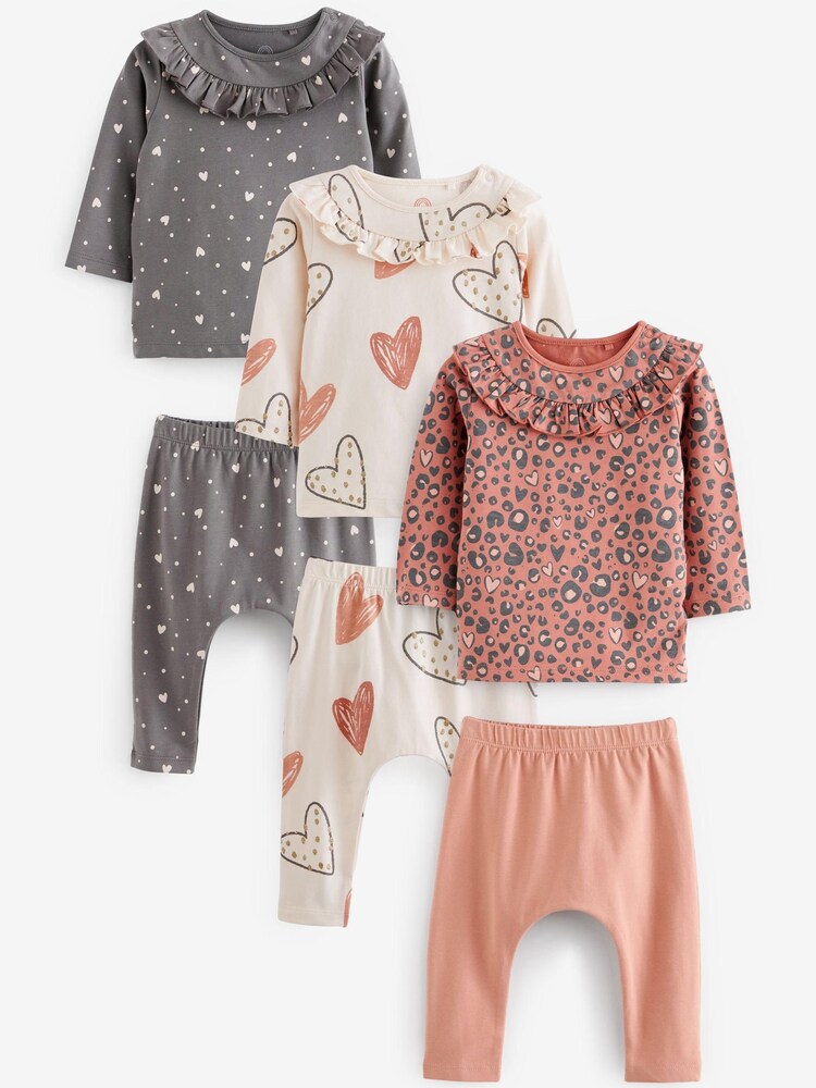 Rust Brown 6 Piece Baby T-Shirts and Leggings Set - Image 1 of 3